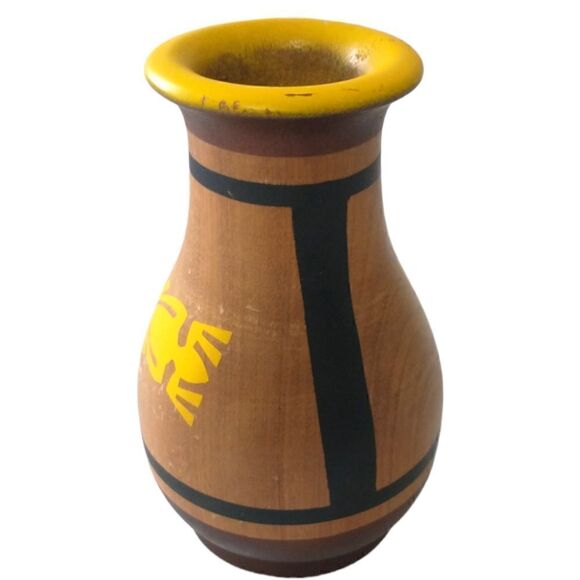 Navajo Pand Painted Hand Turned Vase Wooden Southwestern Turtle Native American - Picture 6 of 16